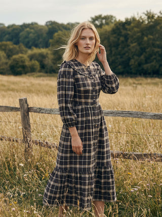 check button shirt dress on model