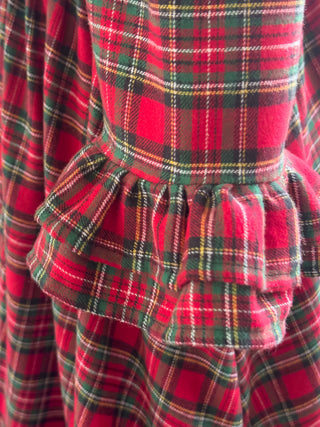 Red plaid dress with ruffle detail