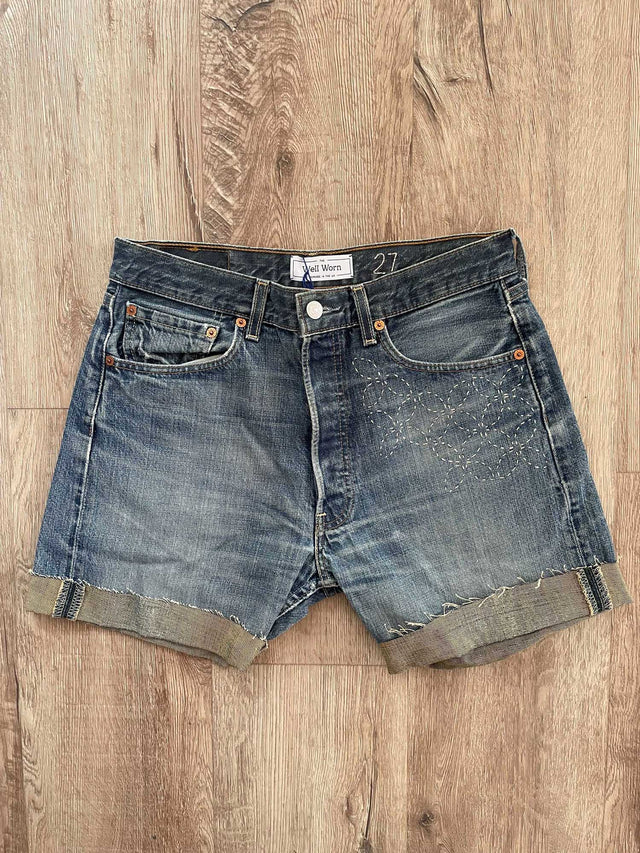 stitched vintage denim shorts
