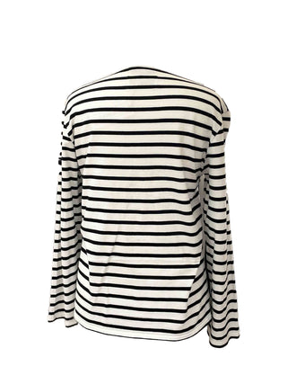 Black and white striped long-sleeve top on a white background