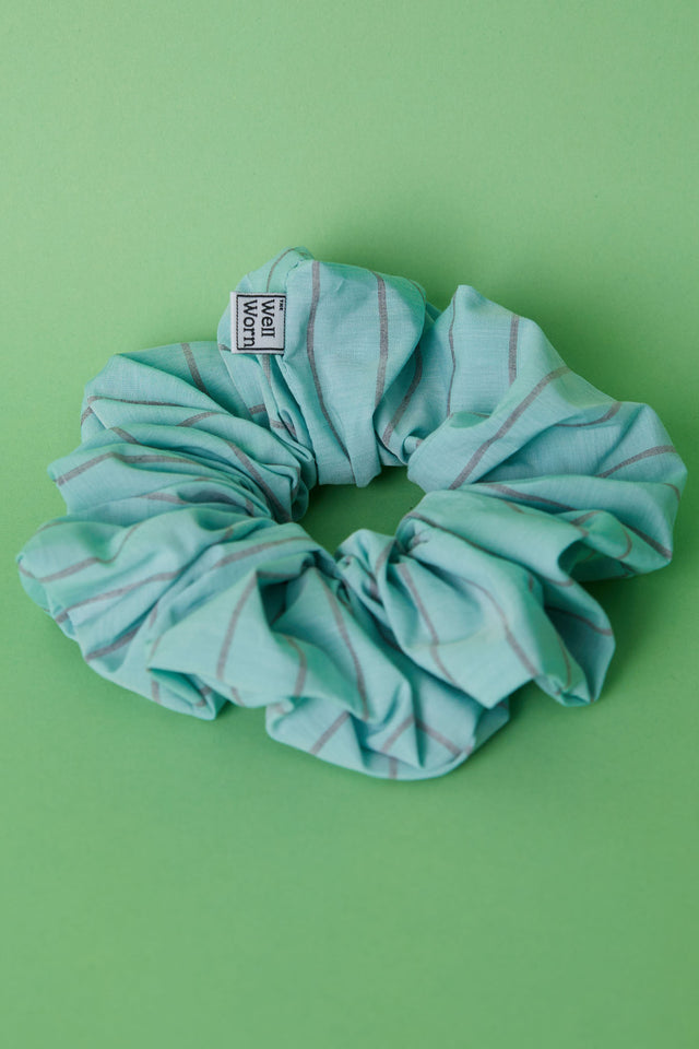 The Well Worn turquoise stripe scrunchie