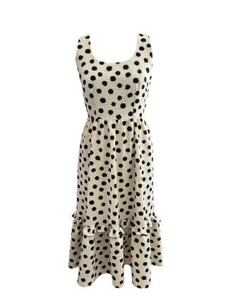 black and cream spot dress with white background