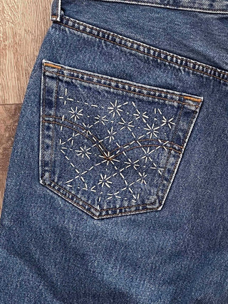 sashiko stitched denim shorts