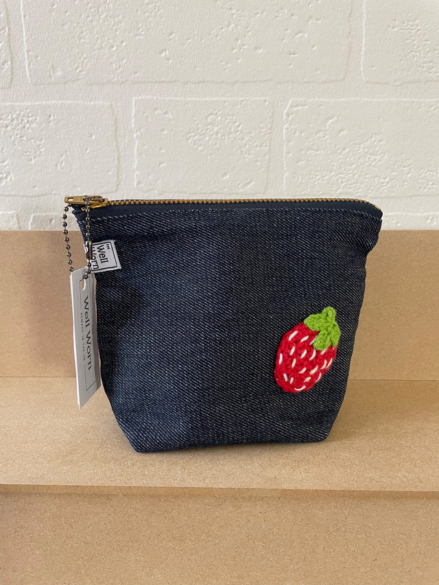 denim purse with strawberry