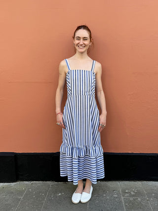 model wearing stripe dress