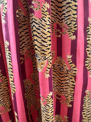 The Dune Skirt by The Well Worn – fabric detail bold crimson and pink tiger print skirt

