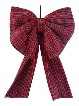 Red and green plaid bow on a white background