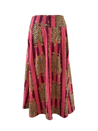 The Dune Skirt by The Well Worn – bold crimson and pink tiger print skirt

