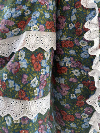 Floral fabric with white lace trim