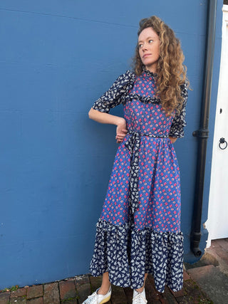 navy floral mixed print dress