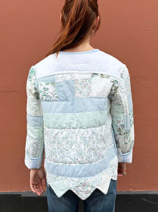 back model wearing quilted jacket the well worn