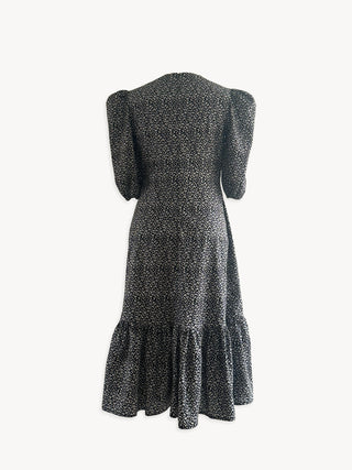 Black and white patterned dress on a white background made uk