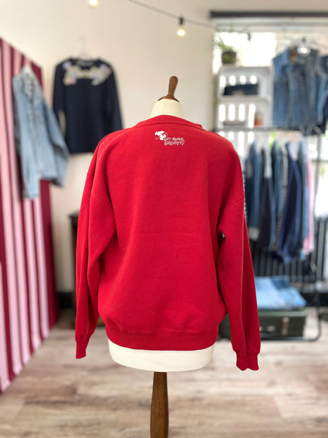The Well Worn red graphic sweatshirt on mannequin back