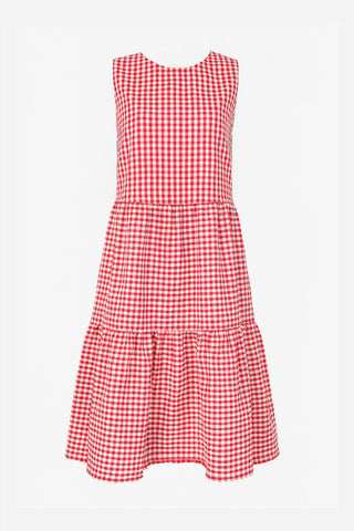 Red and white checkered dress on a light gray background