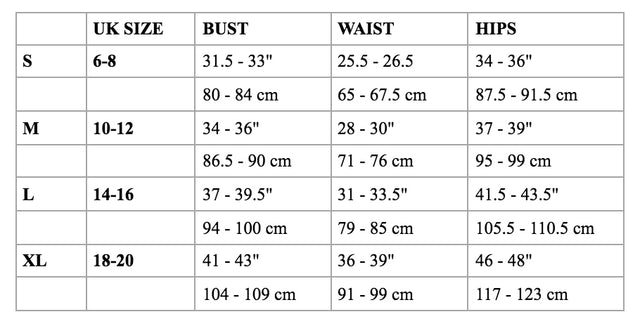 sizing chart for the well worn