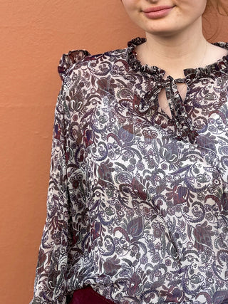 women wearing paisley boho blouse detail