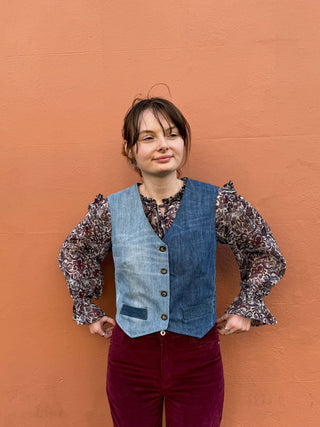 women wearing denim waistcoat