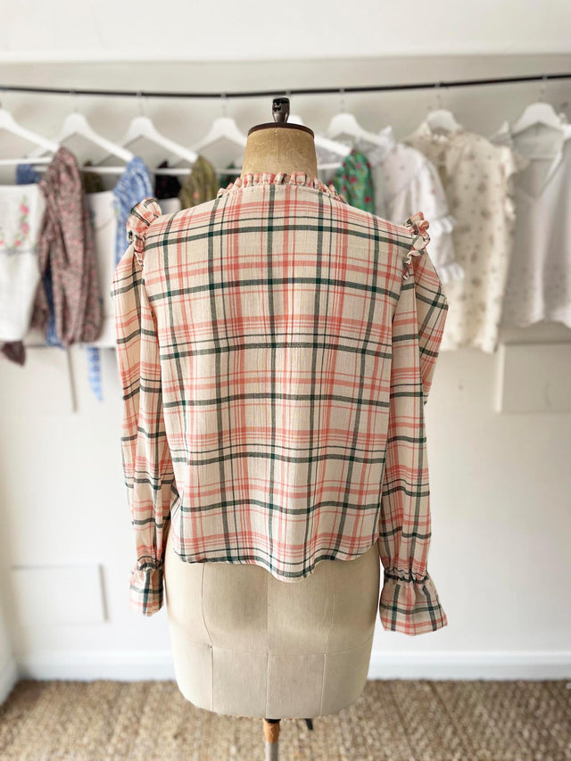 sustainable vintage check boho blouse