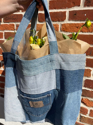 denim bag with flowers
