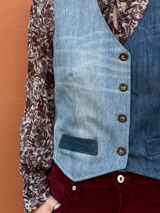 women wearing denim waistcoat detail