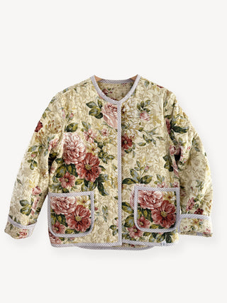 Floral patterned jacket with pocket details on a white background