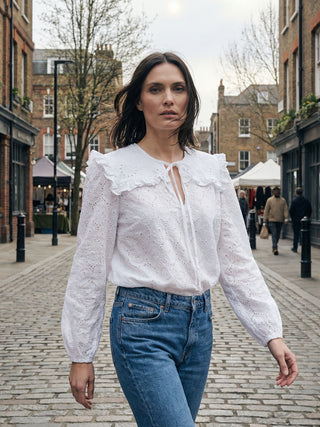 The Bella Blouse – White Broderie Cotton
