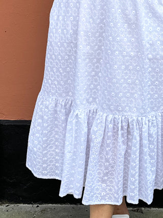 white skirt on model detail