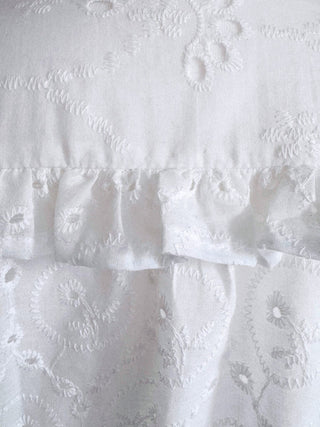 Close-up of white fabric with intricate lace detailing