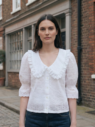 white blouse on model
