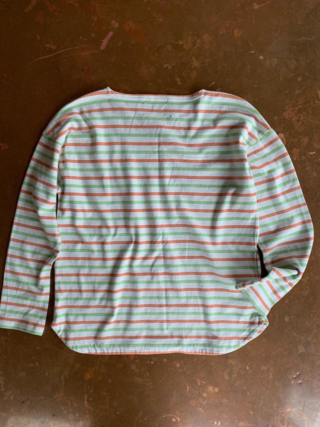 The Well Worn colourful-stripe-top-on-table-back-view