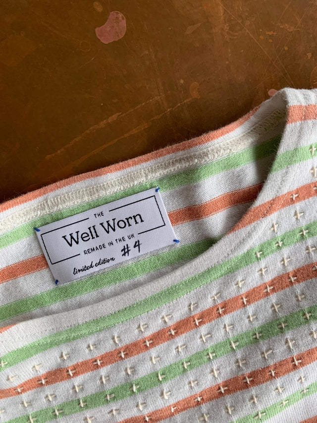 The Well Worn colourful-stripe-top-on-table-label