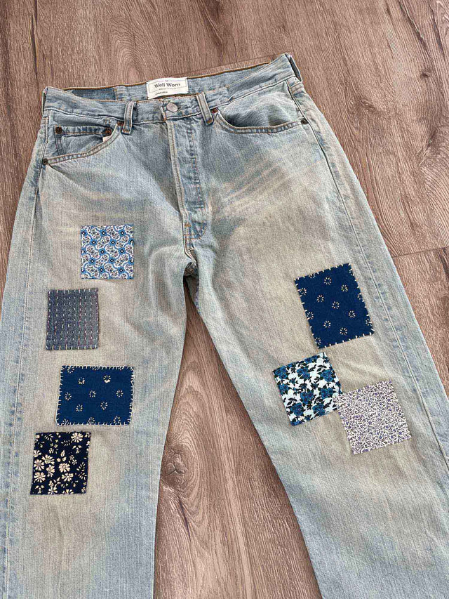 The Well Worn patched-denim-on-floor-stitches